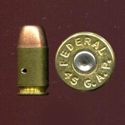 .45 GAP (Glock Auto Pistol) - marquage : FEDERAL 45 G.A.P. - &eacute;tui 19 mm de long - balle cuivre plate