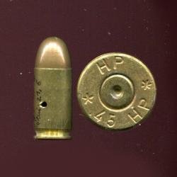 .45 x 21 HP - cartouche rare car peu de production - &eacute;tui nickel de 21 mm - marquage : HP * .45 HP *