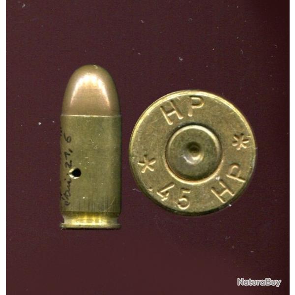 .45 x 21 HP - cartouche rare car peu de production - �tui nickel de 21 mm - marquage : HP * .45 HP *