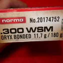 Boite de 20 cartouches NORMA .300 WSM ORYX BONDED 10.7g/180gr