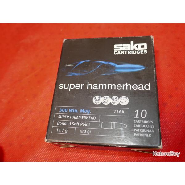 Boite de 10 cartouches SAKO 300 Win Mag SUPER HAMMERHEAD 11.7g / 180 gr