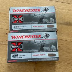 Deux boites de 20 cartouches 338 Win Mag 200grains Winchester power point superX