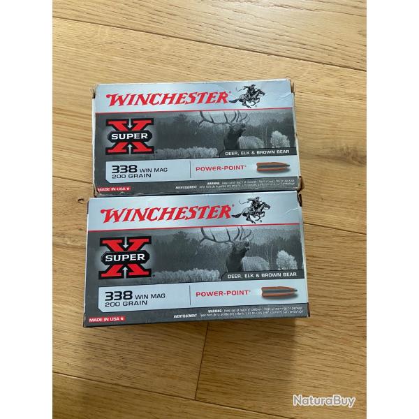 Deux boites de 20 cartouches 338 Win Mag 200grains Winchester power point superX
