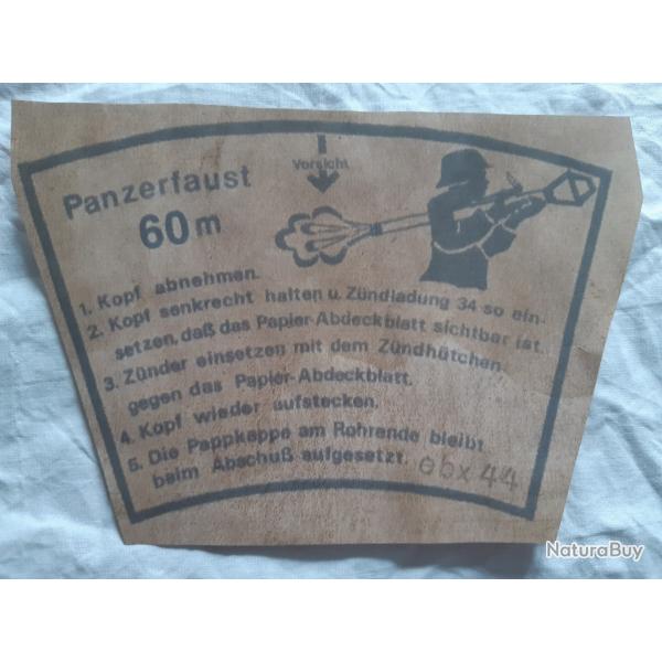 WW2 ETIQUETTE PAPIER PanzFst 60 1944 fab. ebx, � l'unit�