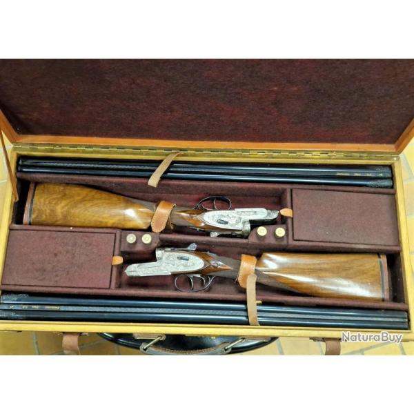 PAIRE EN 28 JUXTA CANON DEMI BLOC FUSIL CHASSE EJECTEURS CRUCELEGUI HERMANOS 28/70 CHOKES 3/4 & Full