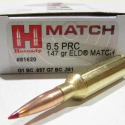Cartouches HORNADY ELD MATCH - Cal: 6,5 PRC - 147grs - 81620 - Boite de 20 unit&eacute;s