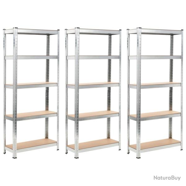 �tag�res � 5 niveaux 3 pcs Argent� Acier et bois d'ing�nierie