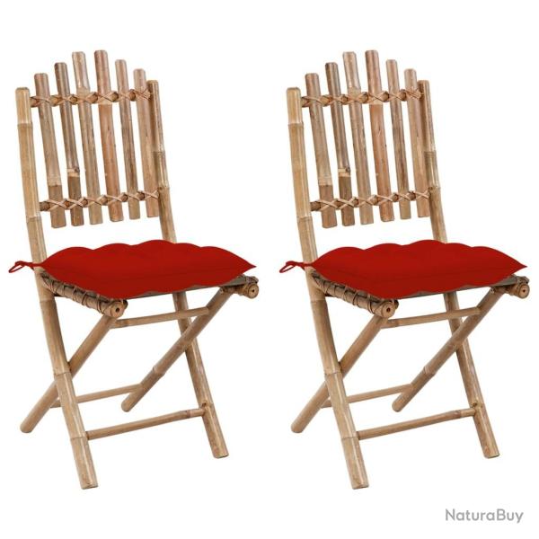 Chaises pliables de jardin lot de 2 avec coussins Bambou