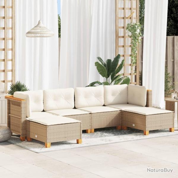 Salon de jardin avec coussins 7 pcs noir r�sine tress�e acacia