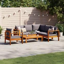 Salon de jardin avec coussins 7 pcs noir r&eacute;sine tress&eacute;e acacia
