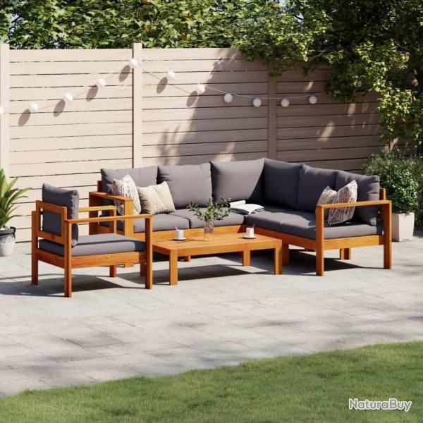 Salon de jardin avec coussins 7 pcs noir r�sine tress�e acacia