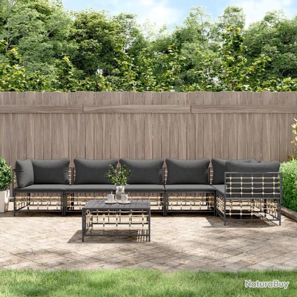 Ensemble de canap� de jardin avec coussin 7 pcs Noir Acier