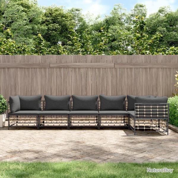 Ensemble de canap� de jardin avec coussin 6 pcs Noir Acier