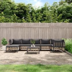 Ensemble de canap&eacute; de jardin avec coussin 7 pcs Noir polyrotin