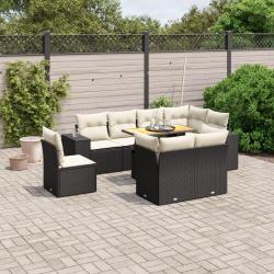 Salon de jardin avec coussins 7 pcs gris r&eacute;sine tress&eacute;e acacia