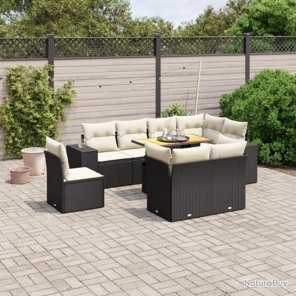 Salon de jardin avec coussins 7 pcs gris r�sine tress�e acacia