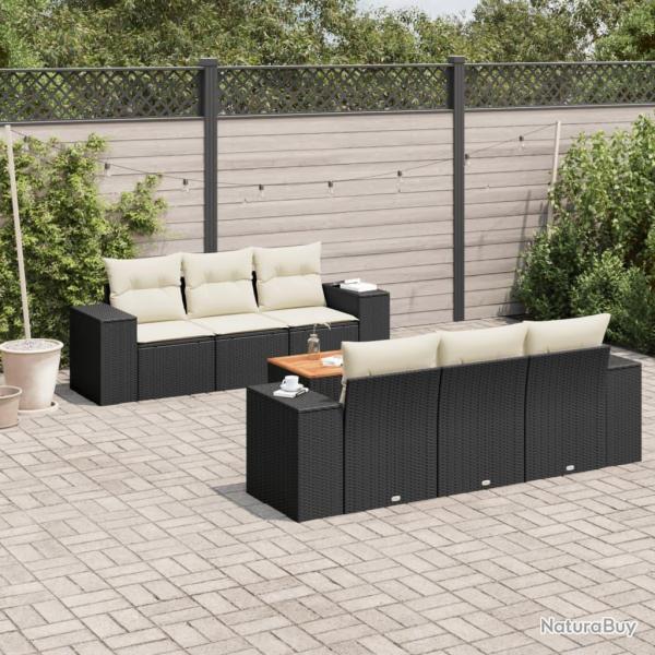 Salon de jardin 8 pcs avec coussins noir r�sine tress�e