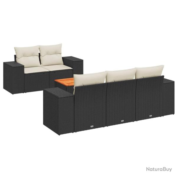Salon de jardin 7 pcs avec coussins noir r�sine tress�e