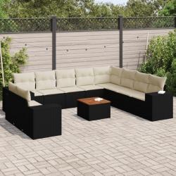 Salon de jardin 7 pcs avec coussins noir r&eacute;sine tress&eacute;e