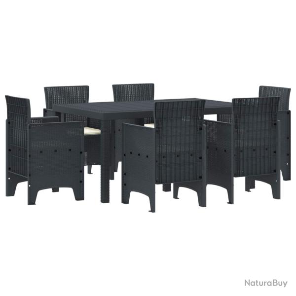 Salon de jardin 6 pcs avec coussins noir r�sine tress�e acacia