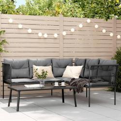 Salon de jardin 6 pcs avec coussins noir r&eacute;sine tress&eacute;e acacia