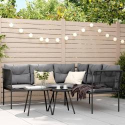 Salon de jardin 6 pcs avec coussins noir r&eacute;sine tress&eacute;e