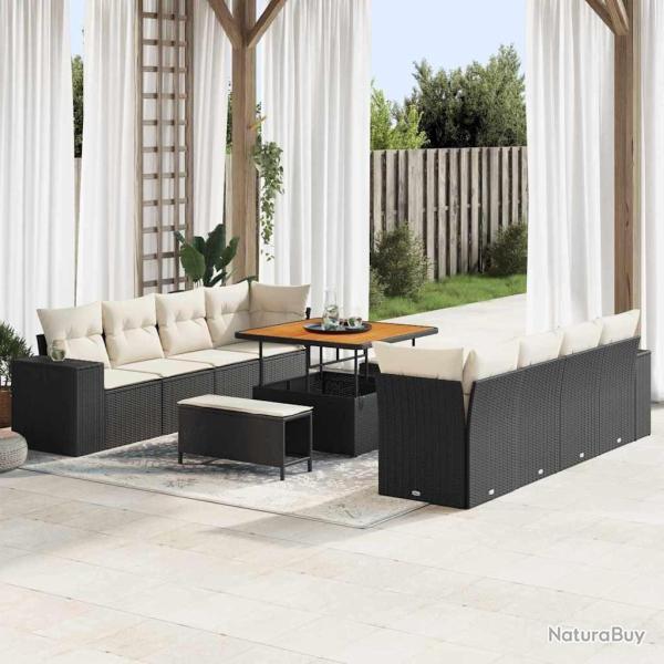 Salon de jardin 6 pcs avec coussins noir r�sine tress�e