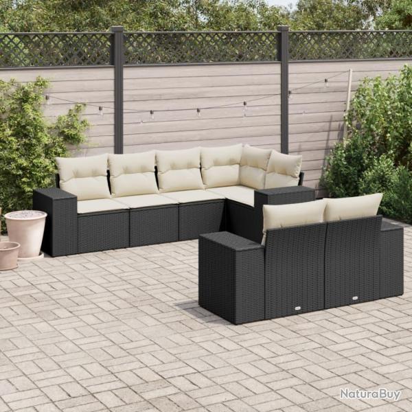 Salon de jardin 7 pcs avec coussins noir r�sine tress�e