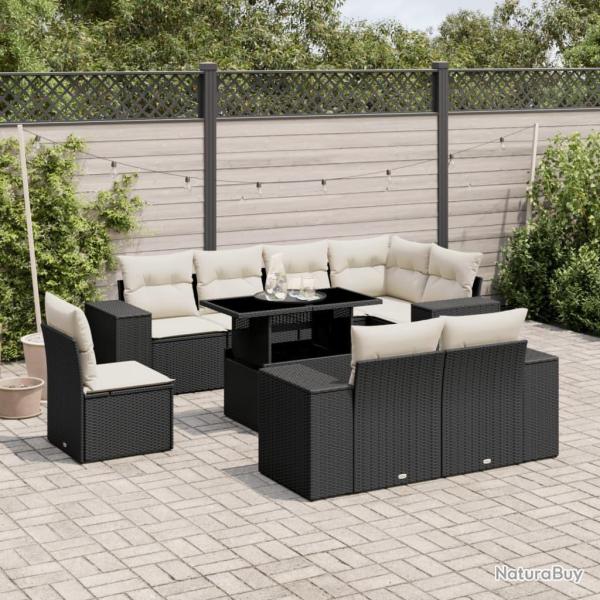 Salon de jardin avec coussins 7 pcs gris r�sine tress�e acacia