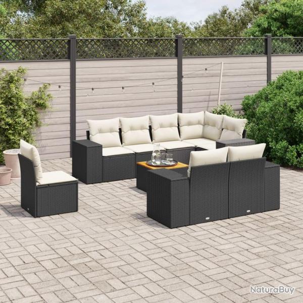 Salon de jardin avec coussins 7 pcs beige r�sine tress�e