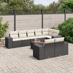 Salon de jardin avec coussins 7 pcs beige r&eacute;sine tress&eacute;e