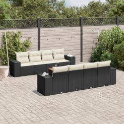 Salon de jardin avec coussins 6pcs marron r&eacute;sine tress&eacute;e acacia