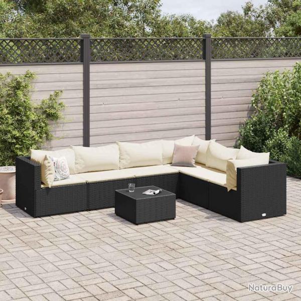 Salon de jardin 9 pcs avec coussins noir r�sine tress�e