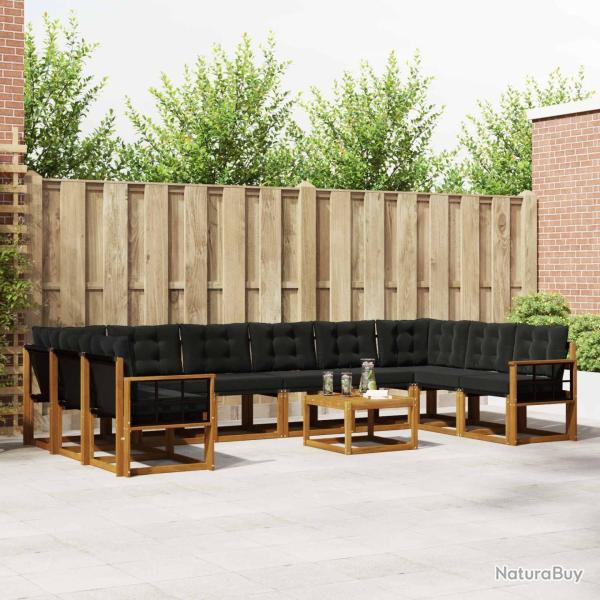 Ensemble � manger de jardin 5 pcs coussins gris r�sine tress�e