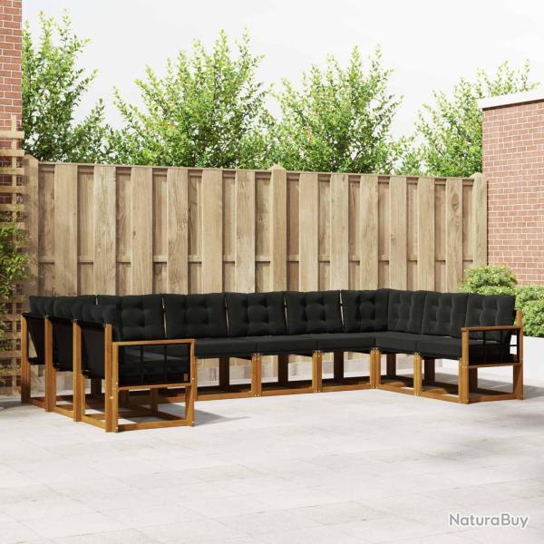 Ensemble � manger de jardin 15 pcs coussins noir r�sine tress�e