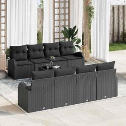 Ensemble de canap&eacute; de jardin avec coussin 7 pcs Noir Poly rotin