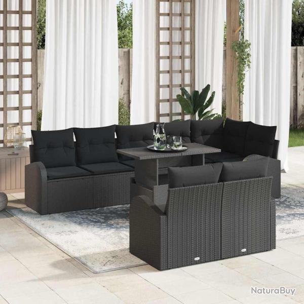 Ensemble de canap� de jardin 9 pcs Noir et Cr�me polyrotin
