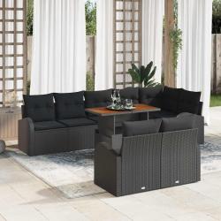 Ensemble de canap&eacute; de jardin 9 pcs Noir et blanc Poly rotin