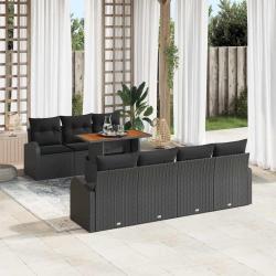 Ensemble de canap&eacute; de jardin 8 pcs Noir Poly rotin