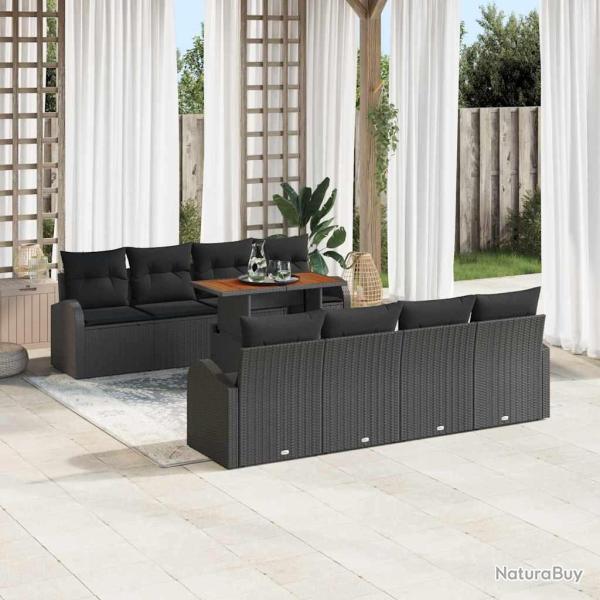 Ensemble de canap� de jardin 8 pcs Noir et Cr�me polyrotin