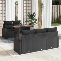 Ensemble de canap&eacute; de jardin 7 pcs Noir Poly rotin