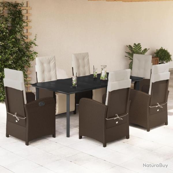 Salon de jardin avec coussins 7pcs marron r�sine tress�e acacia