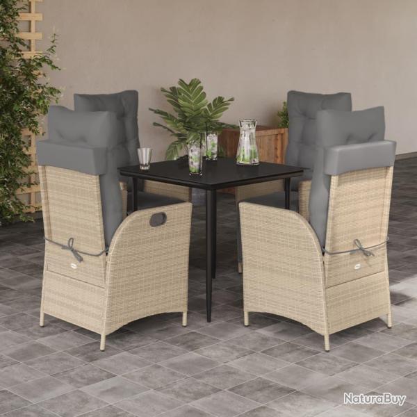 Salon de jardin 7 pcs R�sine tress�e et bois d'eucalyptus Noir