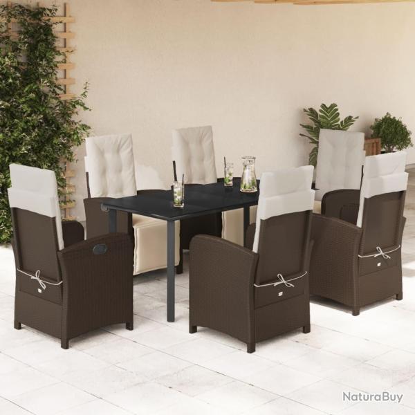 Salon de jardin avec coussins 6pcs marron r�sine tress�e acacia
