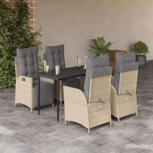 Salon de jardin 7 pcs R�sine tress�e et bois d'eucalyptus Noir
