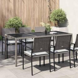 Ensemble &agrave; manger de jardin coussins 7pcs noir poly rotin verre