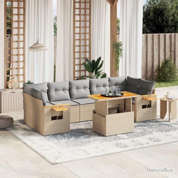 Chaises de jardin avec coussins lot de 4 beige r�sine tress�e