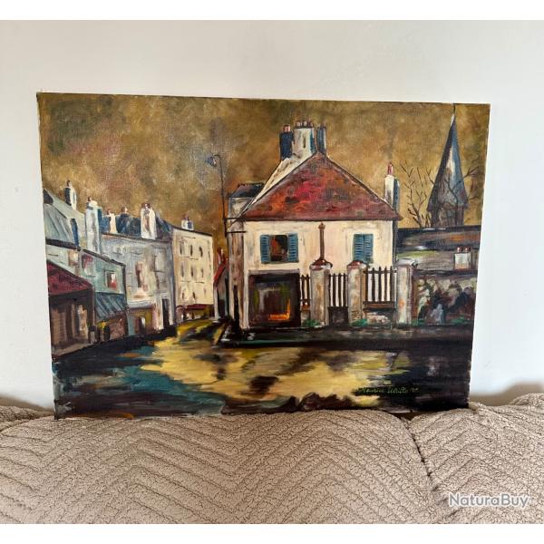 Toile tableau ancien sign�e "Maurice Utrillo" Superbe sc�ne urbaine Saint Jean Paris