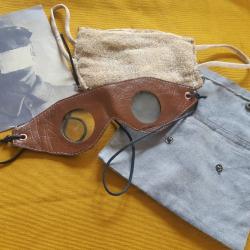 1915 Fran&ccedil;ais Compresse Mle C dit du 36e C.A. pochette toile, lunettes en cuir Poilu 1915