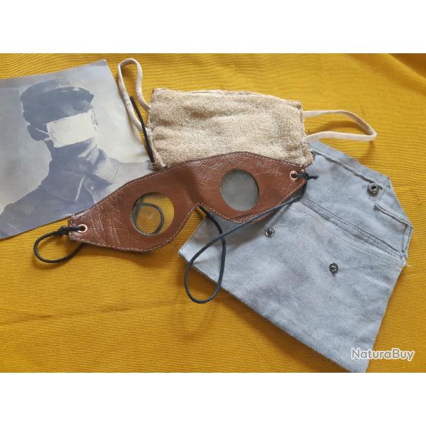 1915 Fran�ais Compresse Mle C dit du 36e C.A. pochette toile, lunettes en cuir Poilu 1915